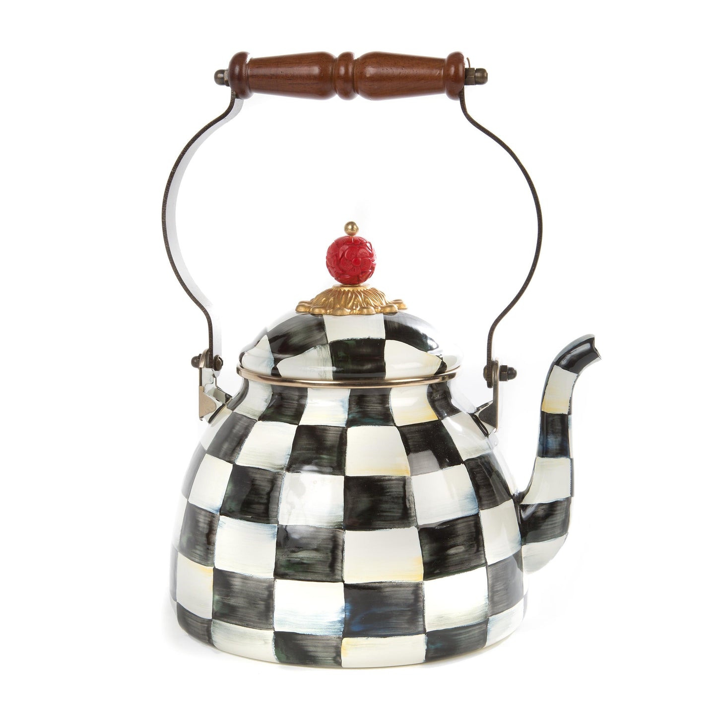 Courtly Check Enamel Tea Kettle - 2Qt (Mackenzie Childs) - Gallery Gifts Online