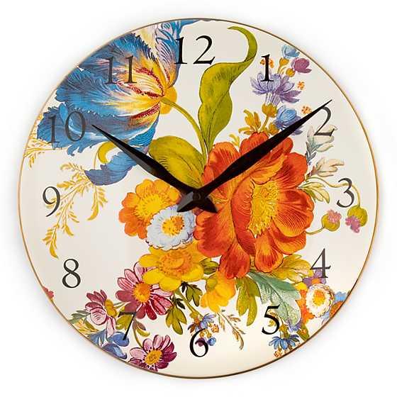 Flower Market Enamel Clock - White (Mackenzie Childs) - Gallery Gifts Online
