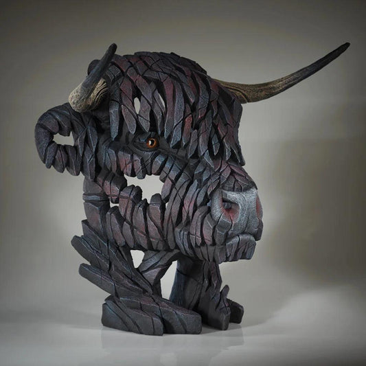 Highland Cow Bust Sculpture - Black (Edge Sculpture by Matt Buckley) - Gallery Gifts Online
