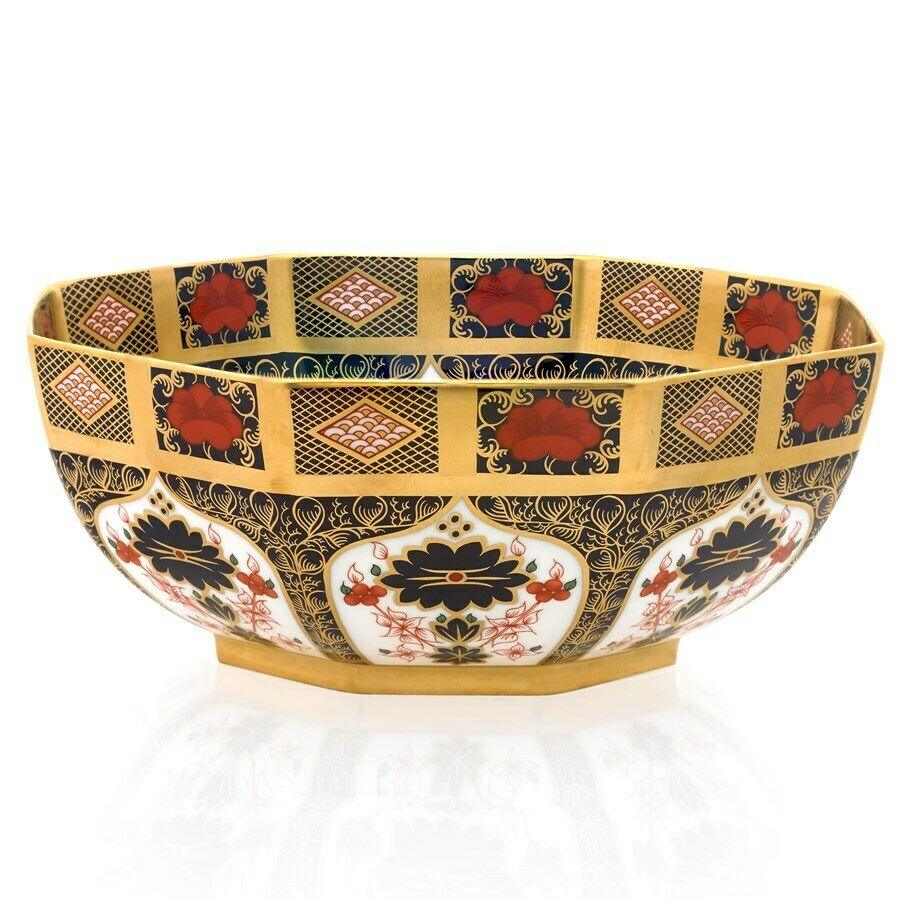 Old Imari Solid Gold Band - Octagonal Bowl 10.5" (Royal Crown Derby) - Gallery Gifts Online