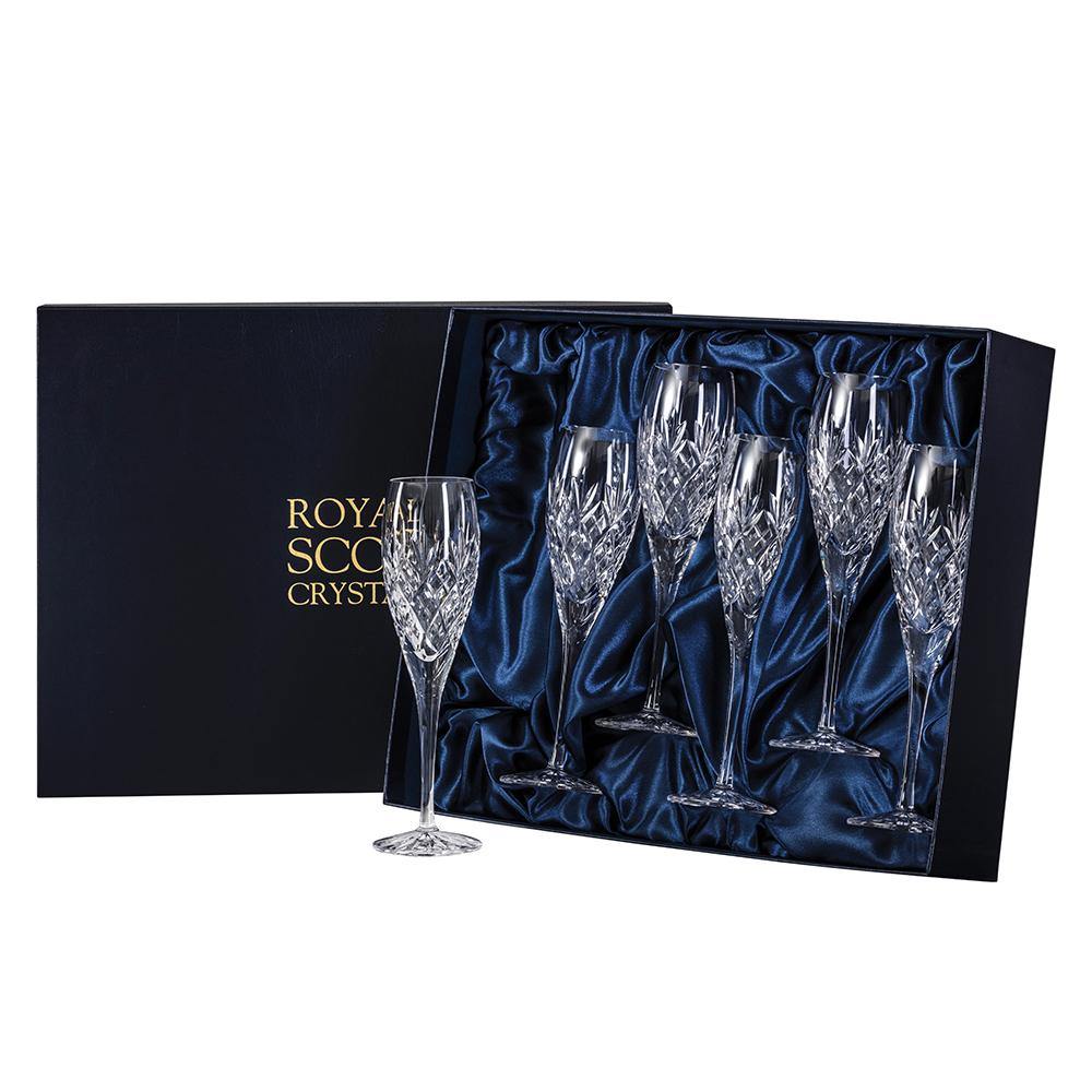 Six Champagne Flutes - Edinburgh (Royal Scot Crystal) - Gallery Gifts Online
