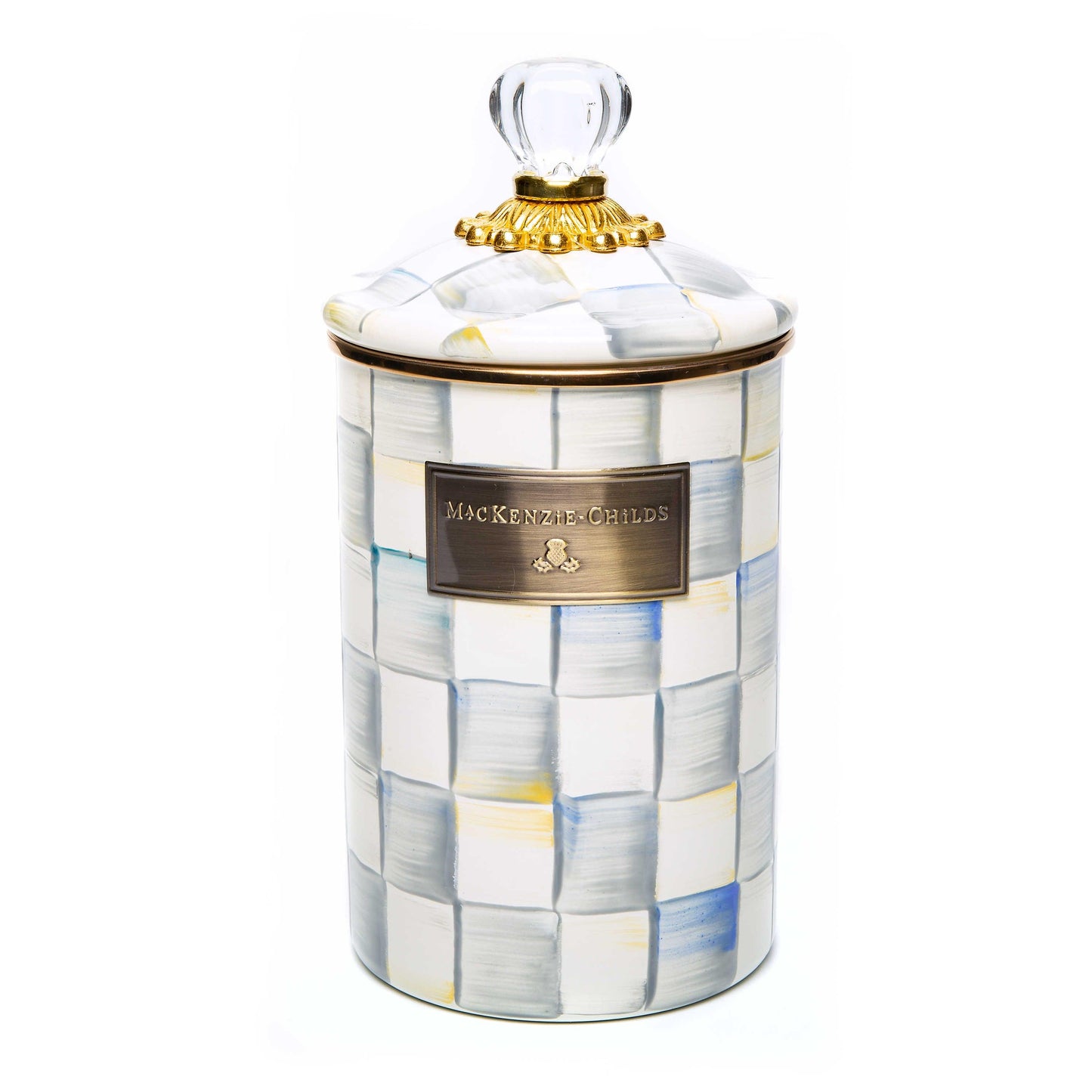 Sterling Check Enamel Canister - Large (Mackenzie Childs) - Gallery Gifts Online