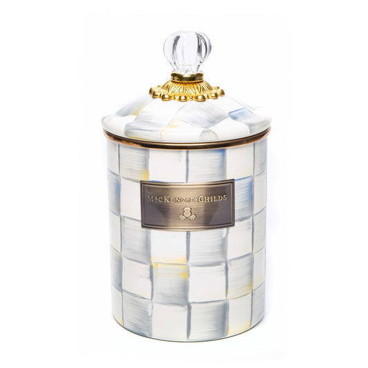Sterling Check Enamel Canister - Medium (Mackenzie Childs) - Gallery Gifts Online 