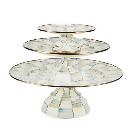 Sterling Check Enamel Pedestal Platter - Large (Mackenzie Childs) - Gallery Gifts Online