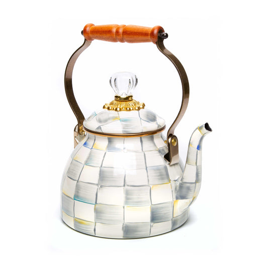 Sterling Check Enamel Tea Kettle - 2 Quart (Mackenzie Childs) - Gallery Gifts Online 