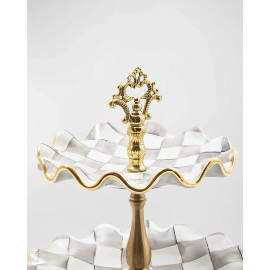 Sterling Check Three Tier Sweet Stand (Mackenzie Childs) - Gallery Gifts Online