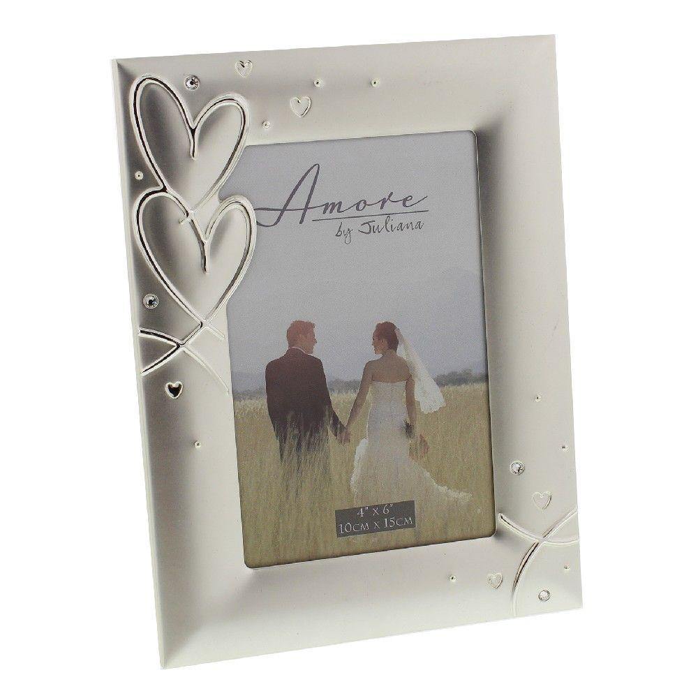 4x6 Hearts & Crystals Silver Plated Photo Frame - Amore - Gallery Gifts Online