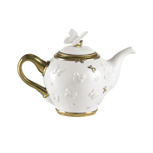 Butterfly White & Gold Teapot (Villari)