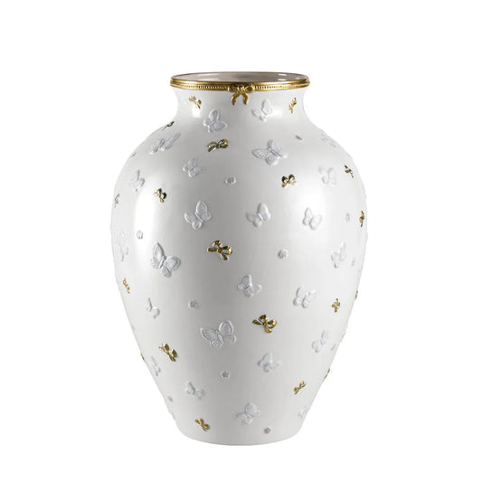 Butterfly Large Vase - White & Gold (Villari)