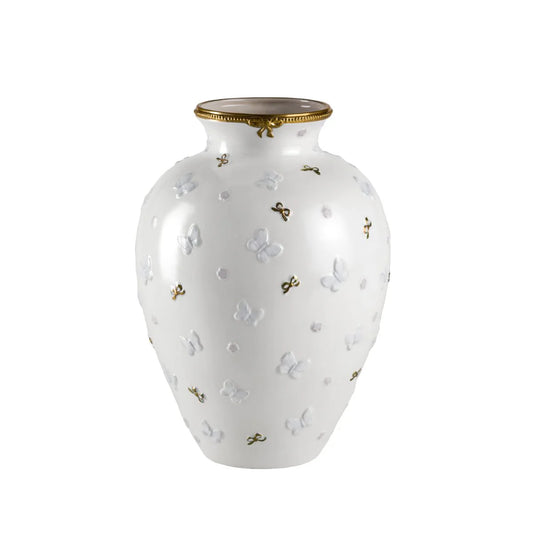 Butterfly Medium Vase - White & Gold (Villari)