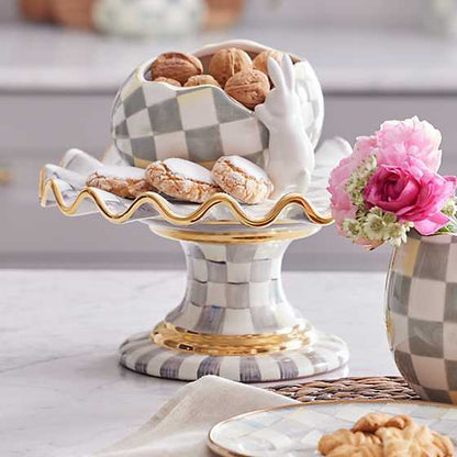 Sterling Check Ceramic Fluted Cake Stand (Mackenzie Childs)