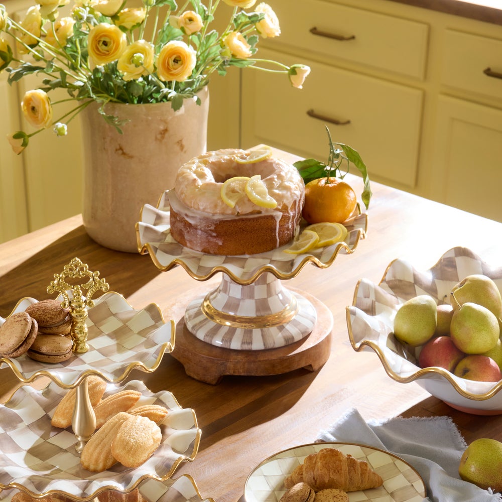 Mocha Check Ceramic Fluted Cake Stand (Mackenzie Childs)