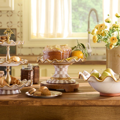 Mocha Check Ceramic Fluted Cake Stand (Mackenzie Childs)