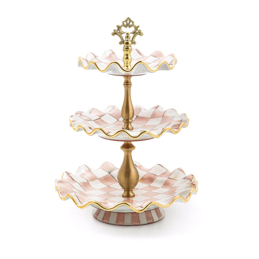 Rosy Check Ceramic Three Tier Sweet Stand (Mackenzie Childs)