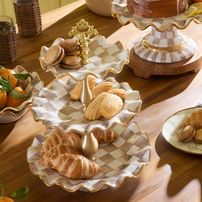 Mocha Check Ceramic Three Tier Sweet Stand (Mackenzie Childs)