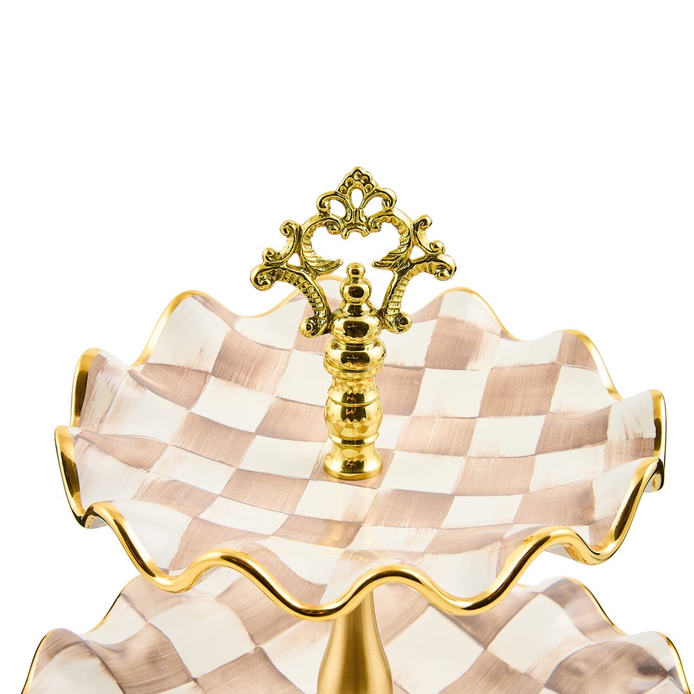 Mocha Check Ceramic Three Tier Sweet Stand (Mackenzie Childs)