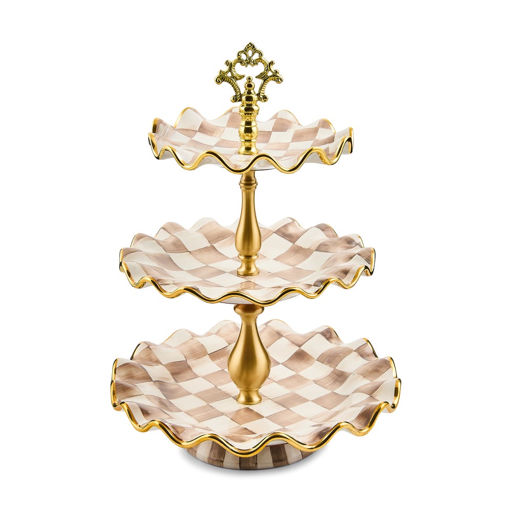 Mocha Check Ceramic Three Tier Sweet Stand (Mackenzie Childs)