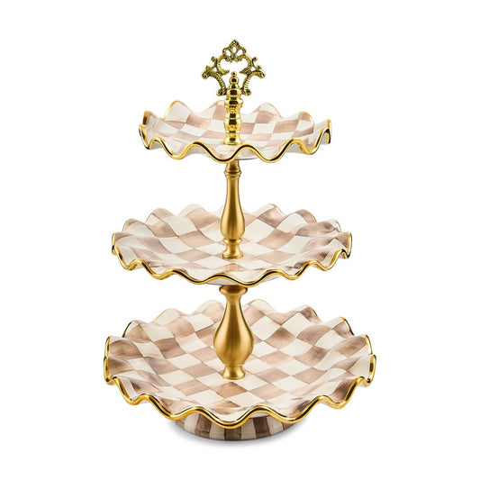 Mocha Check Ceramic Three Tier Sweet Stand (Mackenzie Childs)