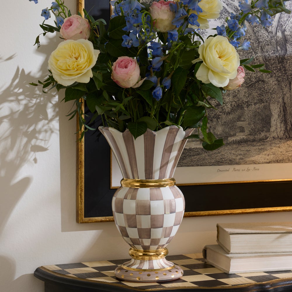 Mocha Check Ceramic Great Vase (Mackenzie Childs)