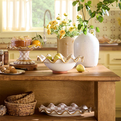 Mocha Check Ceramic Fluted Serving Bowl (Mackenzie Childs)