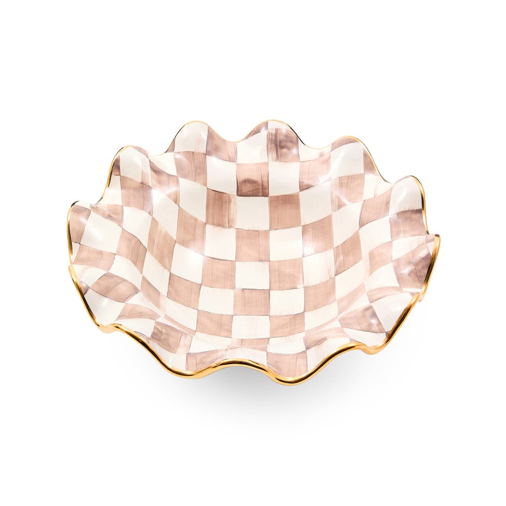 Mocha Check Ceramic Fluted Serving Bowl (Mackenzie Childs)