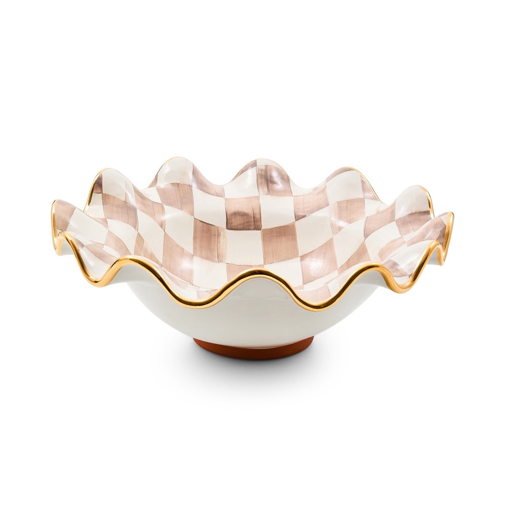 Mocha Check Ceramic Fluted Serving Bowl (Mackenzie Childs)