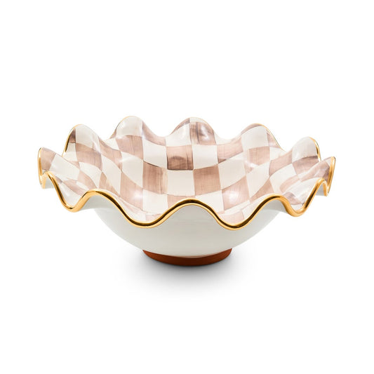 Mocha Check Ceramic Fluted Serving Bowl (Mackenzie Childs)