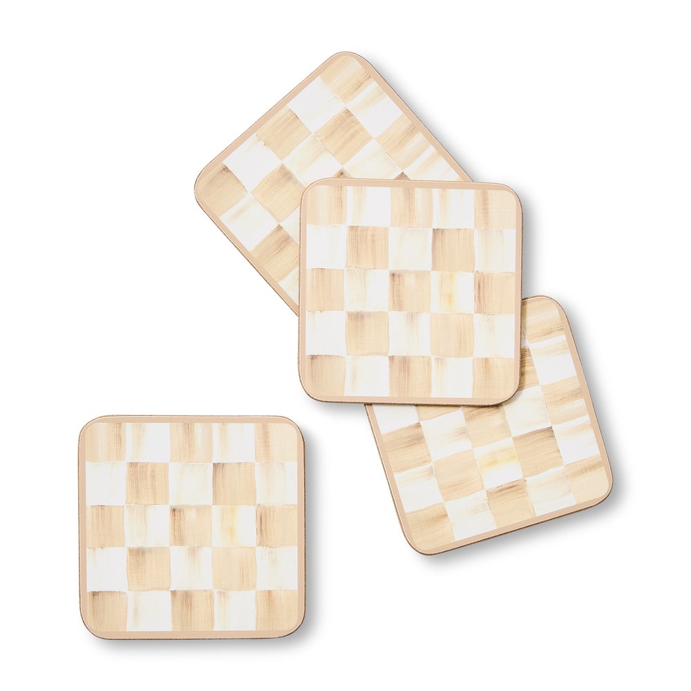 Mocha Check Cork Back Coasters, Set of 4 (Mackenzie Childs)
