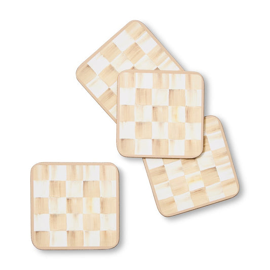 Mocha Check Cork Back Coasters, Set of 4 (Mackenzie Childs)