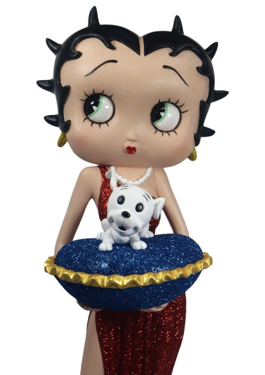 Betty Boop with Pudgy on Blue Glitter Pillow Box (Red Glitter Dress) (Betty Boop)
