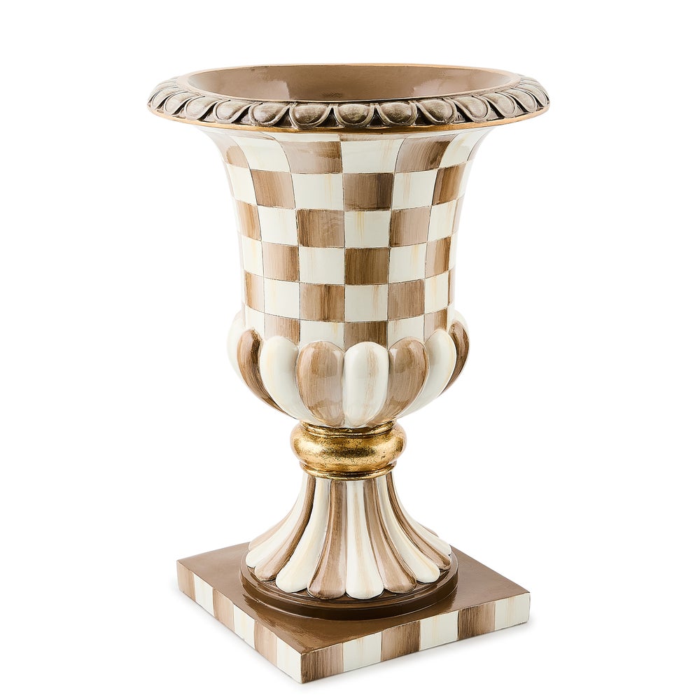 Mocha Check Tabletop Pedestal Urn (Mackenzie Childs)