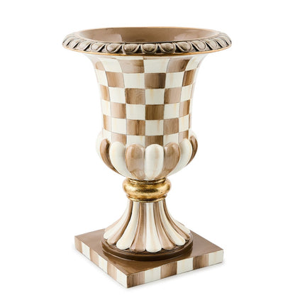 Mocha Check Tabletop Pedestal Urn (Mackenzie Childs)