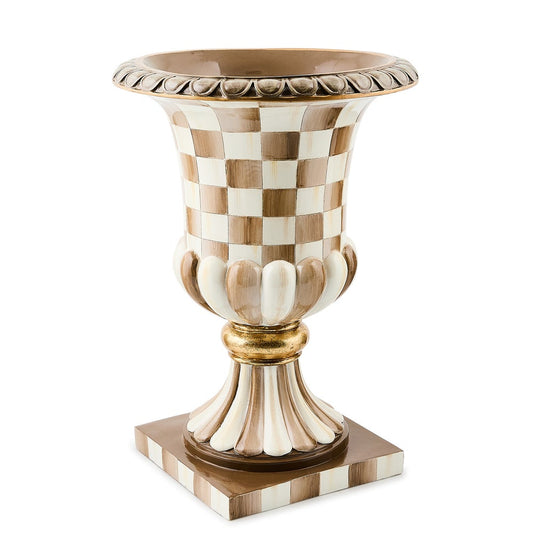 Mocha Check Tabletop Pedestal Urn (Mackenzie Childs)