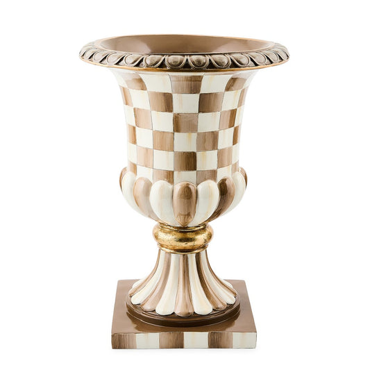 Mocha Check Tabletop Pedestal Urn (Mackenzie Childs)