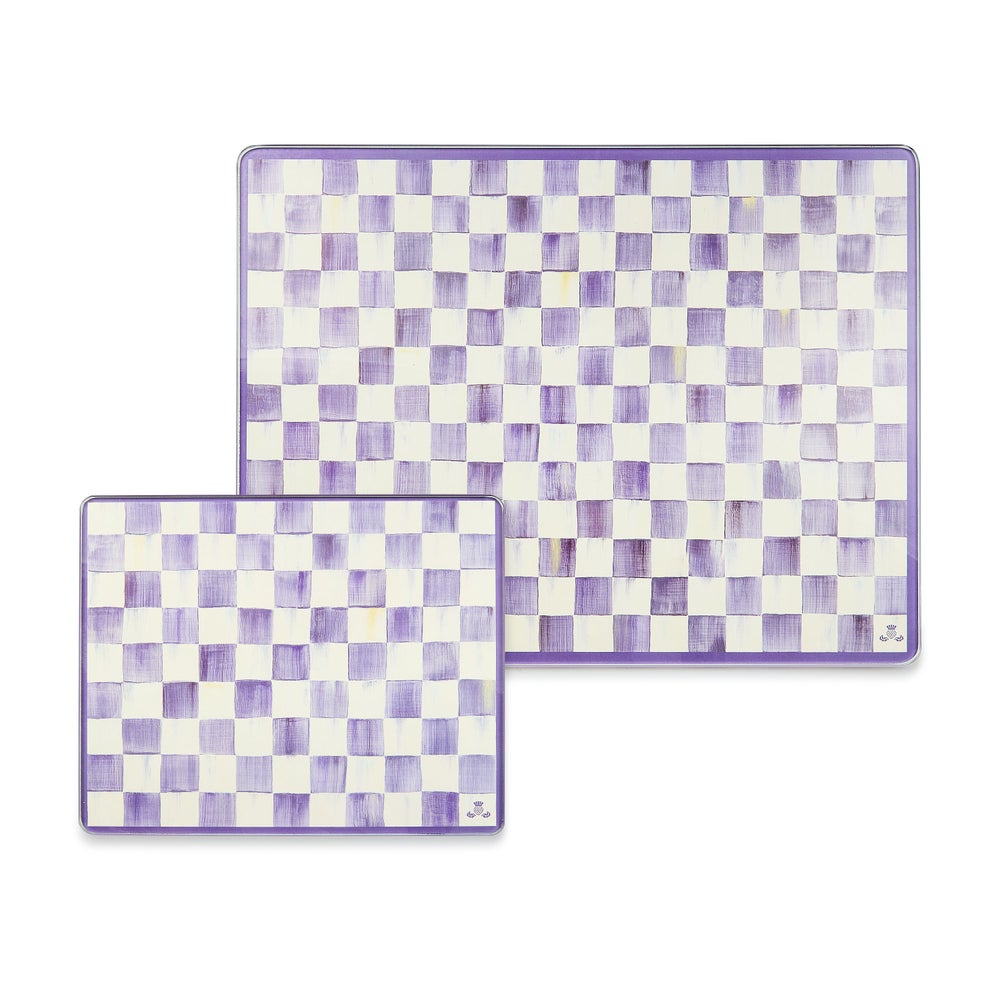 Violet Check Glass Cutting Boards, Set of 2 (Mackenzie Childs)