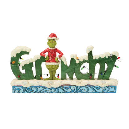 The Grinch with 'Grinchy' Sign (Jim Shore)