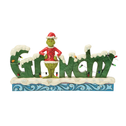 The Grinch with 'Grinchy' Sign (Jim Shore)