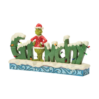 The Grinch with 'Grinchy' Sign (Jim Shore)