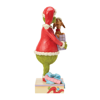 The Grinch Holding Gift with Max Popping Out (Jim Shore)