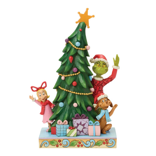 The Grinch, Max and Cindy-Lou Peeking Out From Tree Figurine (Jim Shore)