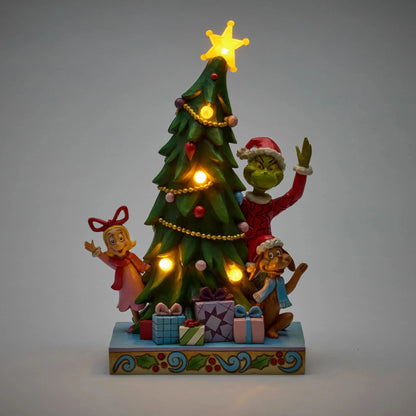 The Grinch, Max and Cindy-Lou Peeking Out From Tree Figurine (Jim Shore)