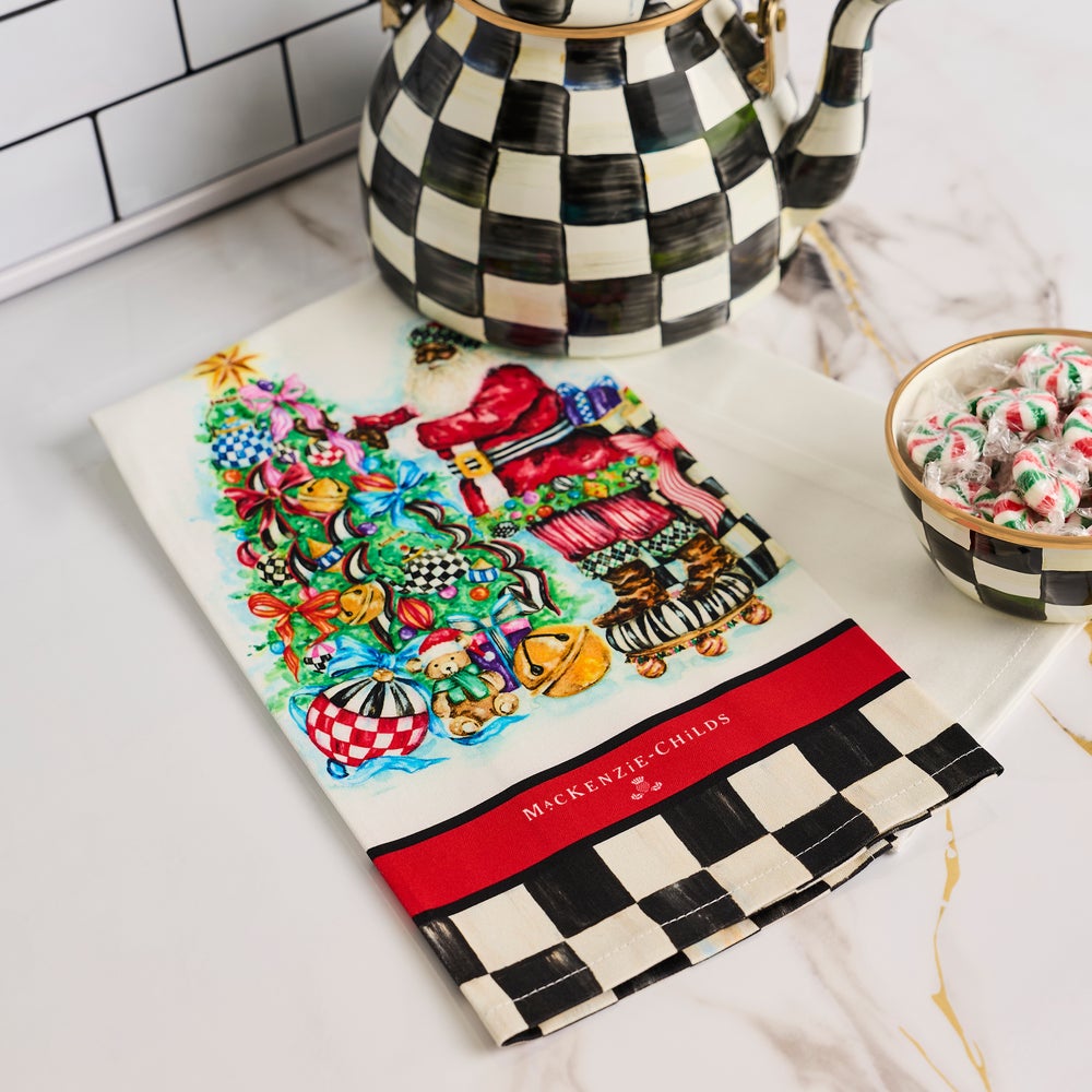 Tree Trimming Santa Printed Dish Towel (Mackenzie Childs)