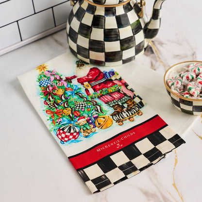 Tree Trimming Santa Printed Dish Towel (Mackenzie Childs)