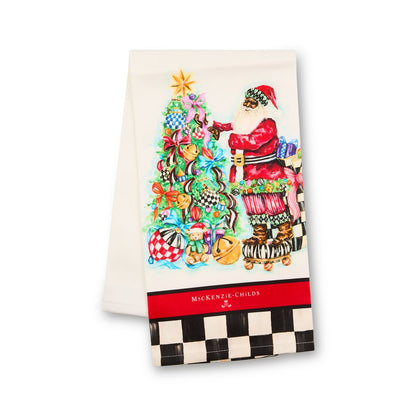 Tree Trimming Santa Printed Dish Towel (Mackenzie Childs)