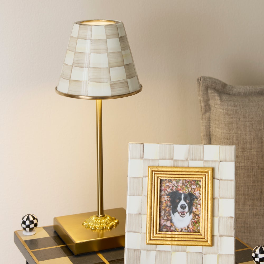 Mocha Check LED Rechargeable Cafe Table Lamp (Mackenzie Childs)