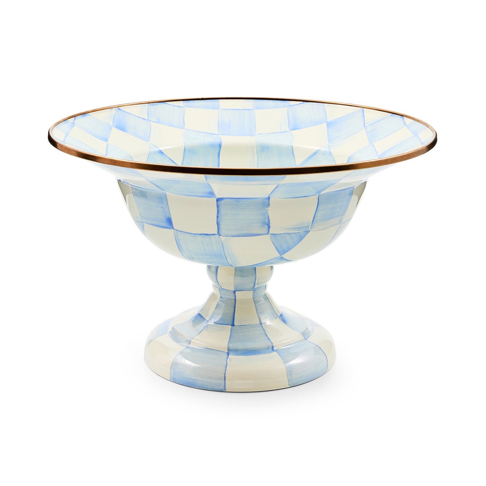 Sky Blue Check Large Compote (Mackenzie Childs) - PRE ORDER
