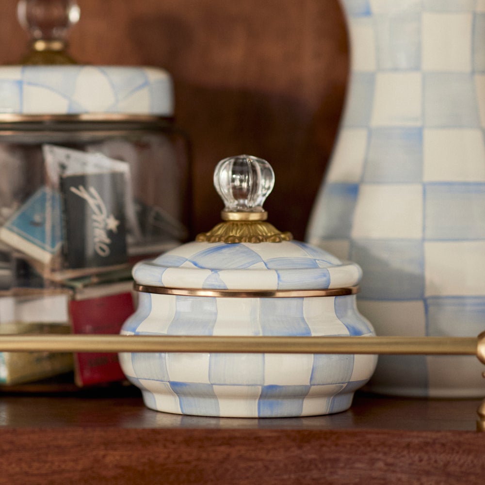 Sky Blue Check Squashed Pot (Mackenzie Childs) - PRE ORDER