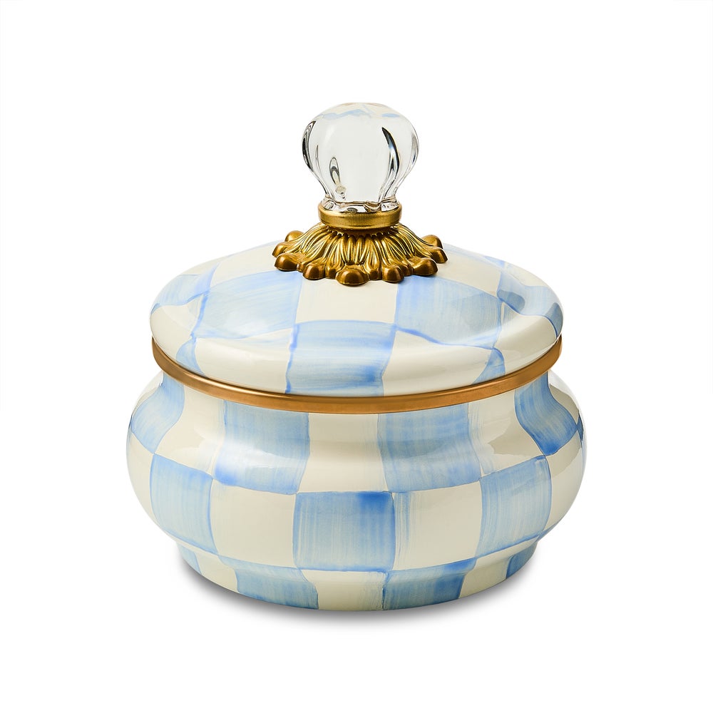 Sky Blue Check Squashed Pot (Mackenzie Childs) - PRE ORDER