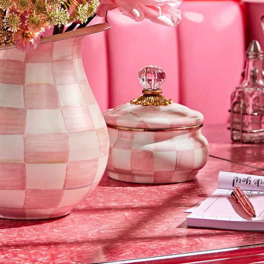 Rosy Check Enamel Squashed Pot (Mackenzie Childs)