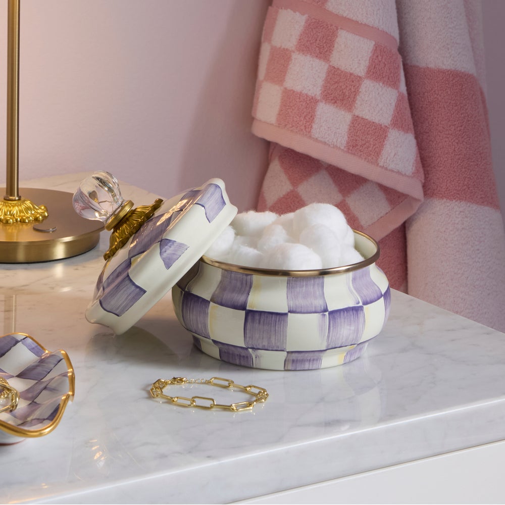 Violet Check Squashed Pot (Mackenzie Childs)